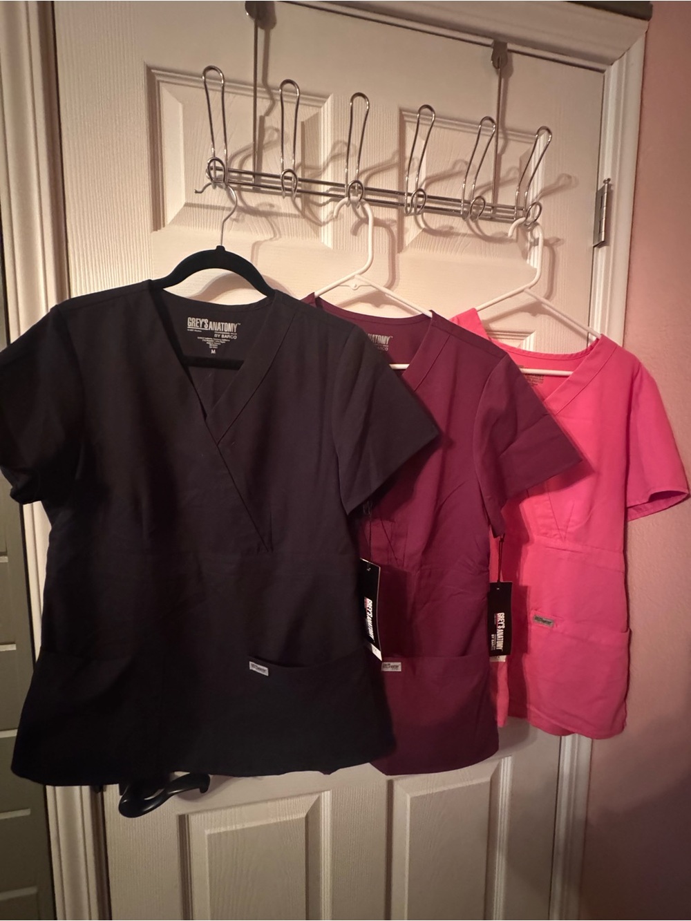 3 Grey's Anatomy Short Sleeve Scrub Tops in Black, Maroon & Pink NWT